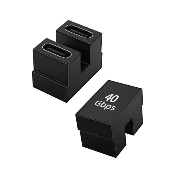 TYPE-C till TYPE-C Adapter U-formad - 2-pack, Stödjer 40Gbps dataöverföring och snabbladdning, Aluminiumlegering, Mörkgrå