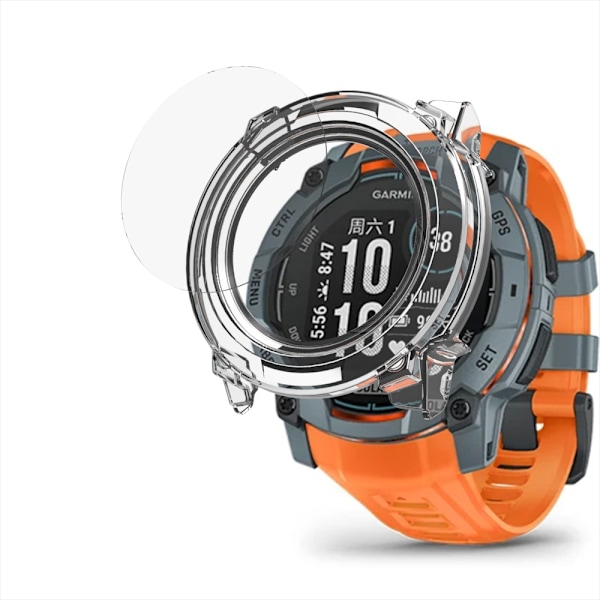 Garmin Instinct 3 -kotelo - PC + karkaistu kalvo Läpinäkyvä 45 mm