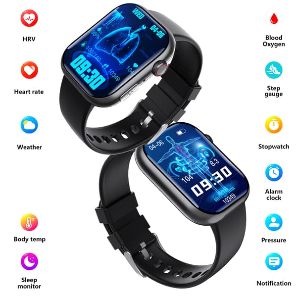 Smart EKG-ur, pulsmåler, fitnesstracker, med flere sportstilstande Black Silicone strap Black Silicone strap