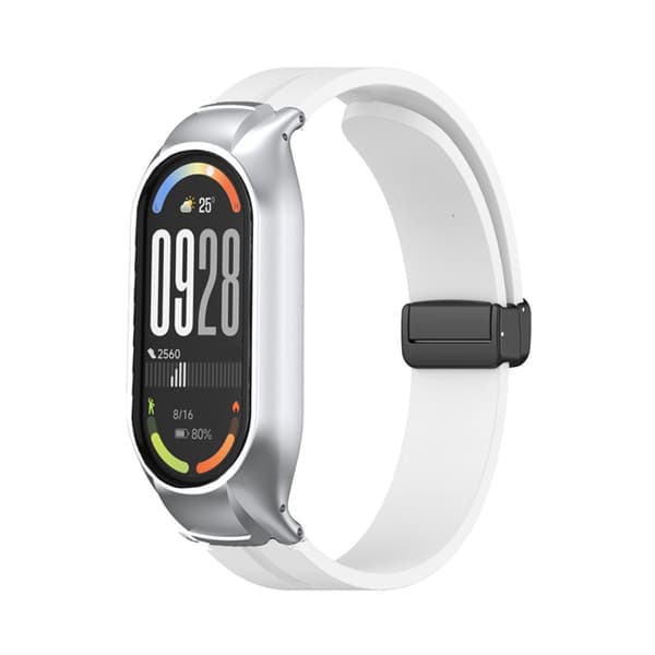Xiaomi Band 8 kompatibel silikonrem med magnetisk foldespænde til metaletui, 12 mm forbindelse og flere farver White White