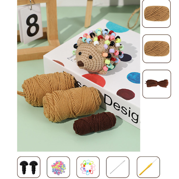 DIY Virkningskit, Söt Igelkott Amigurumi-kit för Nybörjare kaffe