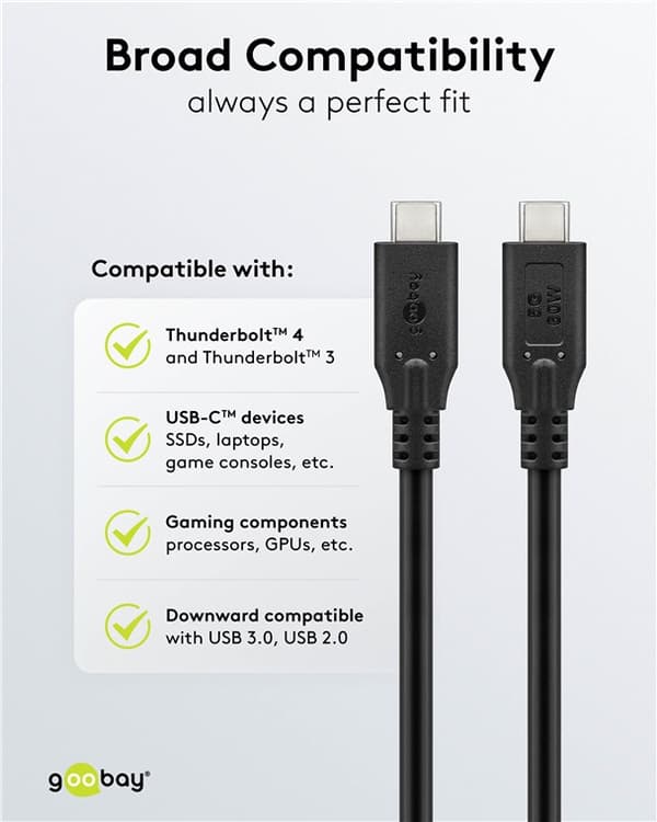 USB-C™-kabel, 1 m, sort