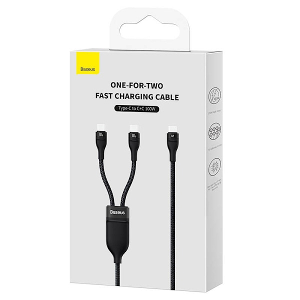 2-i-1 USB-kabel Baseus Flash Series USB-C til USB-C 100W, 1,5 m (sort)