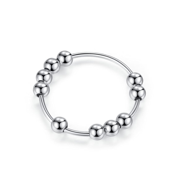 Anti-stressring med 10 roterbara pärlor koppar silver 19.5 mm  2