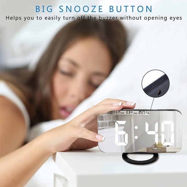 Digital väckarklocka med spegelglas Svart