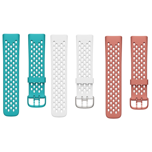 INF Fitbit Charge 5 armband sport silikon 3-pack Turkos/Korall/Vit