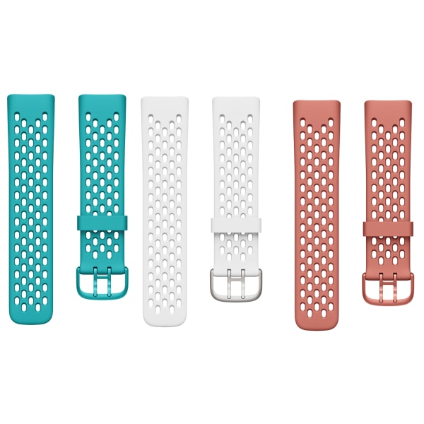 INF Fitbit Charge 5 ranneke urheilullinen silikoni 3-pakkaus turkoosi / koralli / valkoinen