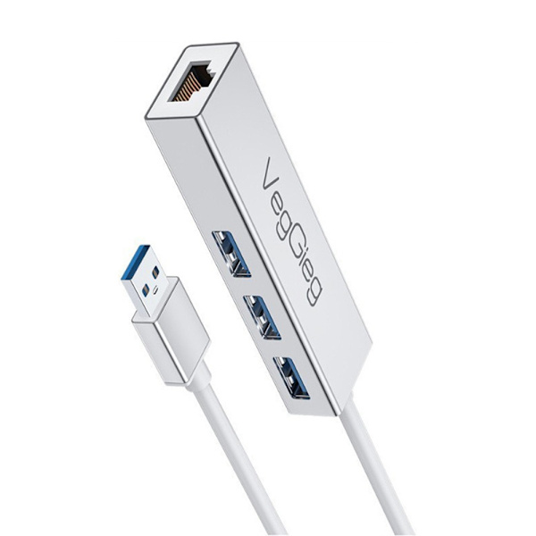 USB til Gigabit Ethernet Adapter med 3-Port USB Hub - Grå - Stabil og Hurtig Forbindelse