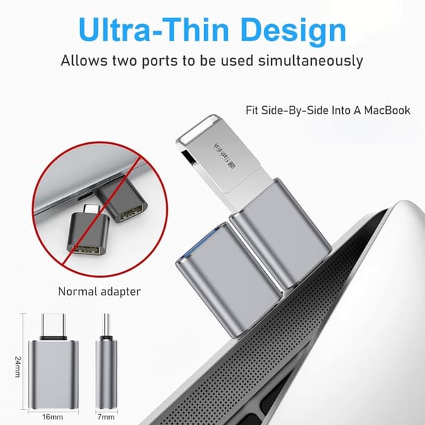4-Pack USB-C - USB 3.0 -sovitin – Nopea tiedonsiirto ja lataus, yhteensopiva Silver Silver