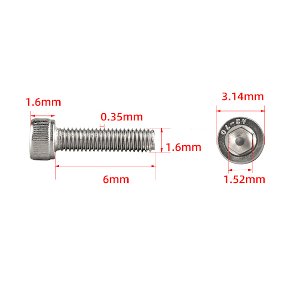 Kuusiokolopään ruuvit (50 pakkaus) M1,6*6