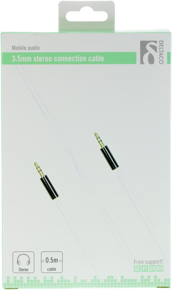 Lydkabel, 3,5 mm han til 3,5 mm han, 0,5 m, hvid