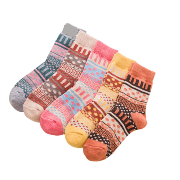 5 par sockor som andas i fina färger och mönster