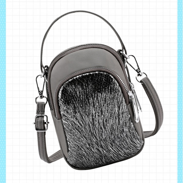 Ny Vertikal Crossbody Telefonväska med Paljetter Grå