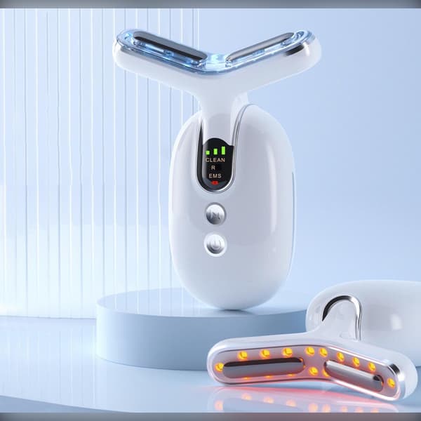 EMS Hals Massager: Ansigtsløftningsenhed med RF, LED & Mikrostrøm til Hudopstramning Silver+White Silver+White