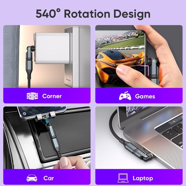 540° Roterende USB til Type-C Adapter (Max 18W) - Aluminiumlegeringsstik