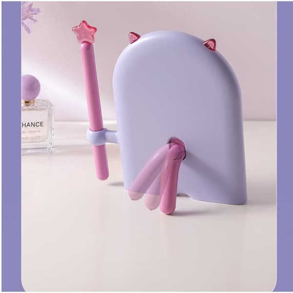 Bordspejl til makeup — Justerbart desktop-spejl til makeup og daglig pleje med opbevaring til hårelastikker, højdefineret glas og stabil base Purple Purple