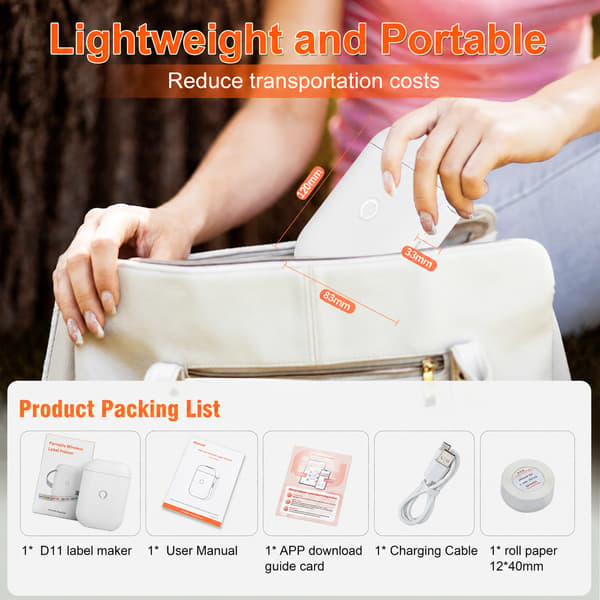 Bærbar Bluetooth-etiketprinter, 15 mm termisk udskrivning til Apple iOS og Android White White