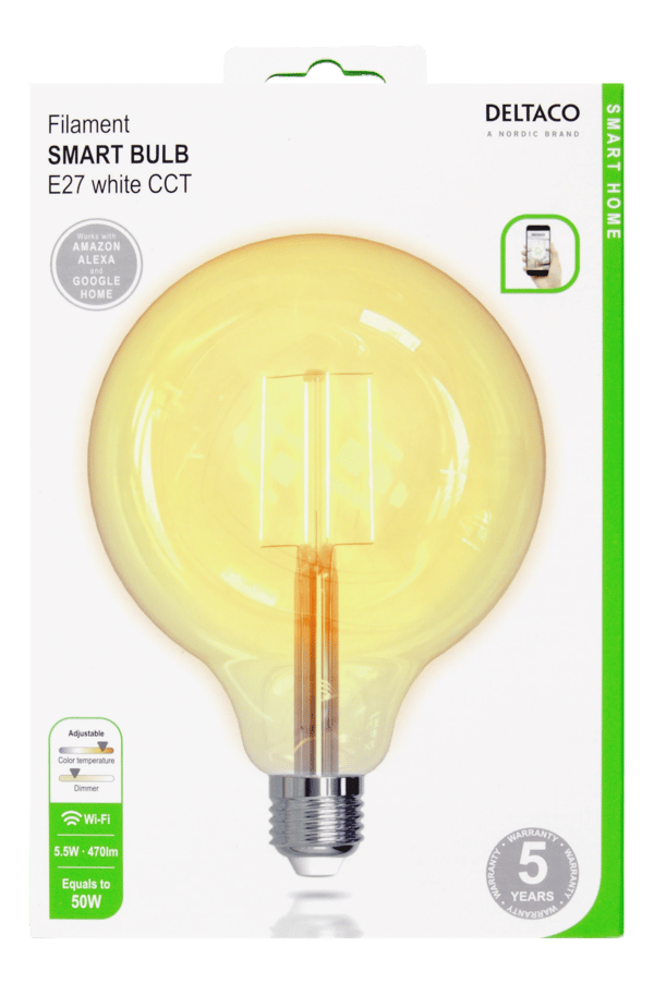 SMART HOME FILAMENT LED-lampa, E27, Dimbar, 1800K-6500K