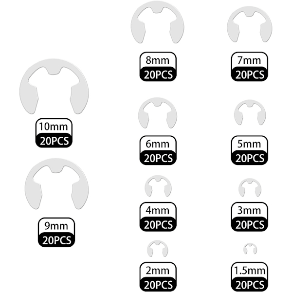 120 st Circlip Set - Extern Snap Retaining Rings Kit