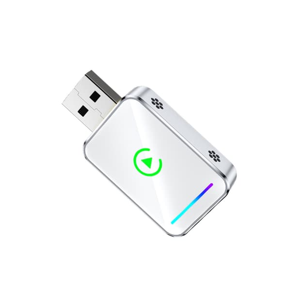 Smart Carplay Android Auto 2-i-1 trådløs adapterboks (metal+glas) Sølv+hvid