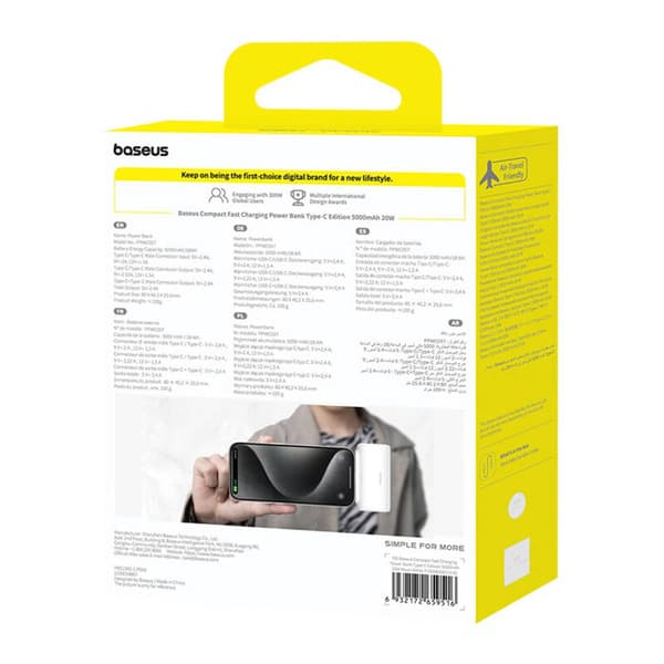 Powerbank Baseus Compact 5000mAh, 20W, USB-C (kaksi kertaa)