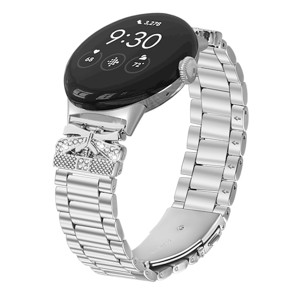 Kimalteleva perhonen Google Pixel Watch -ranneke kolmella strassilla Silver Silver