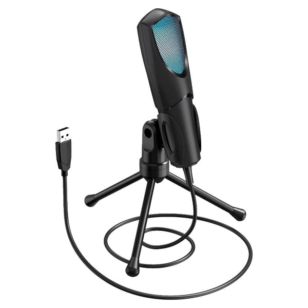 RGB Gaming Mikrofon med Popfilter & Tripod Stand - USB Kondensatormikrofon til PC, Podcast, Streaming