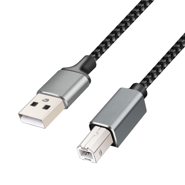 Skrivarkabel USB till B-kontakt, Nylonflätad Datakabel för Skrivare - 1/2/3/5M Grå 2 m 2 m