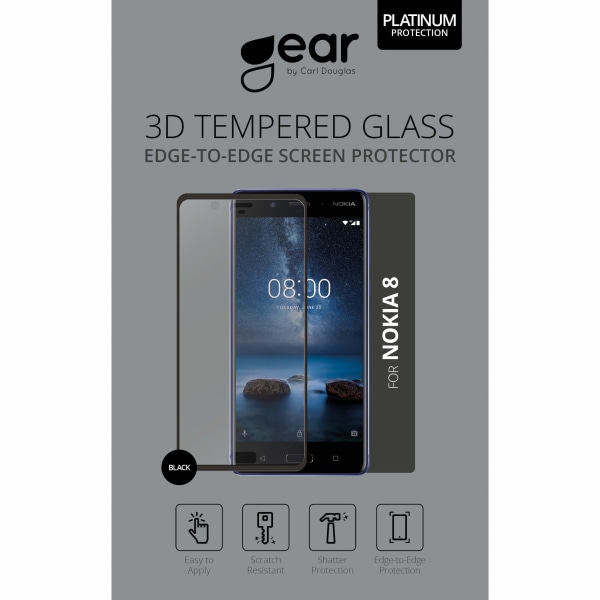 GEAR Härdat Glas 3D Full Cover Transp. Nokia 8