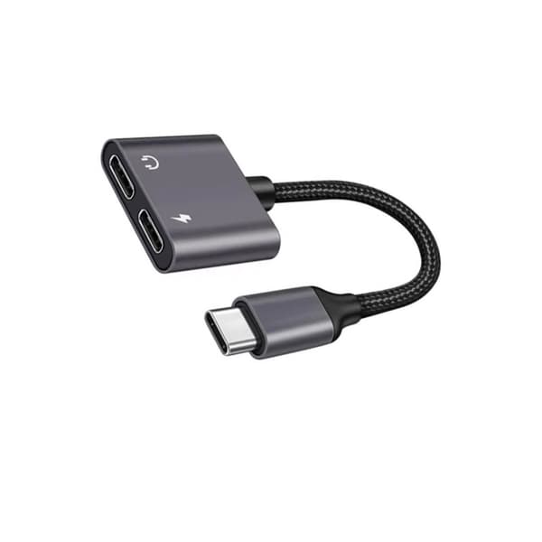 Type-C til USB-C PD60W adapterkabel - PD60W opladning og DAC-lyd til bærbar og telefon - ABS+TPE, grå, 2-i-1