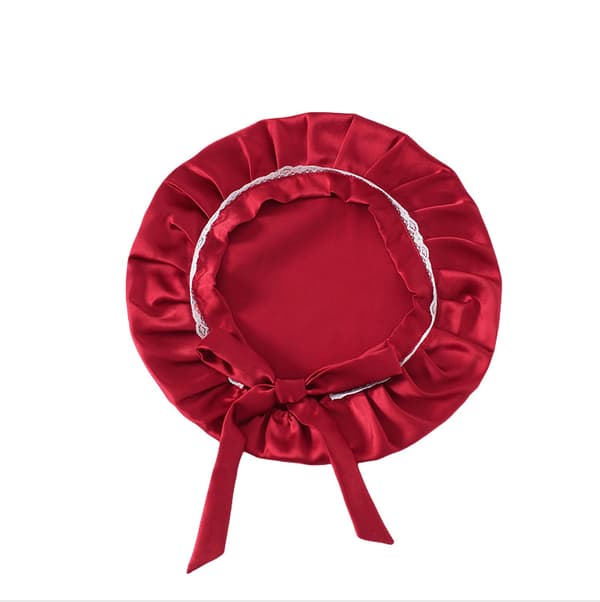 Sidenmössa med spets för kvinnor, hårmössa i 100 % siden Red Red