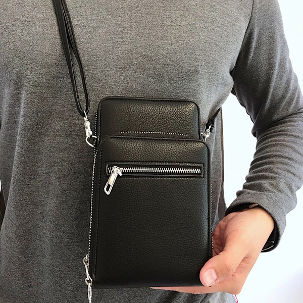 Crossbody-väska för män för telefon, liten axelväska i PU-läder Svart