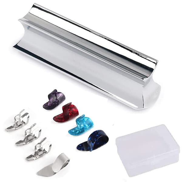 10 st Gitarr Slide Set - Metall Slides och Fingerplektrum