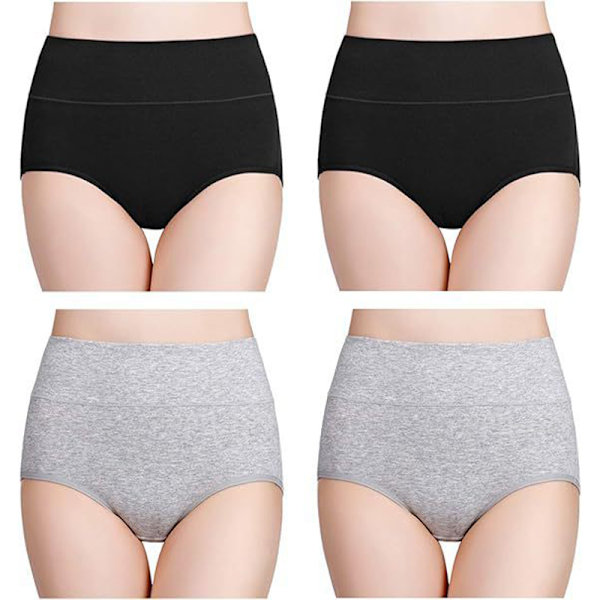 Hög midja bomulls trosor Black+Grey L Black+Grey L