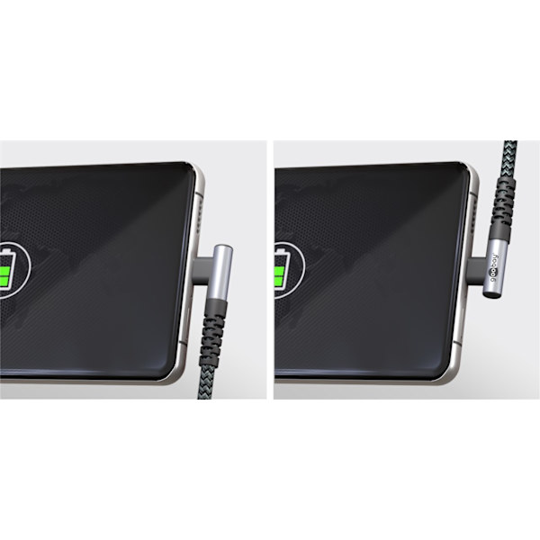 USB-C™ till USB-C™ textilkabel med metallkontakter (rymdgrå/silver), 90°, m