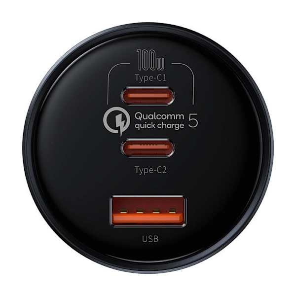 Billaddare Baseus Qualcomm, USB, 2x USB-C, 160W (grå)