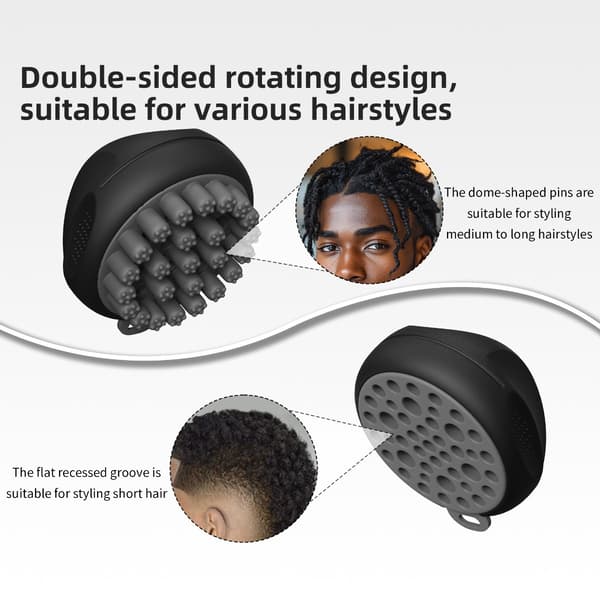 Silikone krøllekam med dobbeltsidet drejedesign til kort og mellemlangt hår – form krøller, snoet hår og dreadlocks Black Black