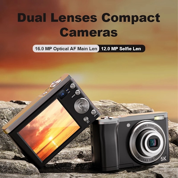 5K digitalkamera med 5X optisk zoom och anti-shake-stabilisering