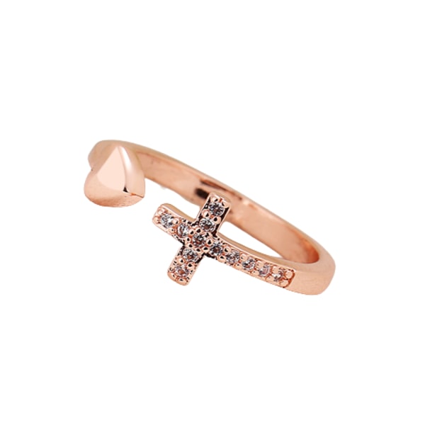 Justerbar Cross Heart Open Ring Rose guld