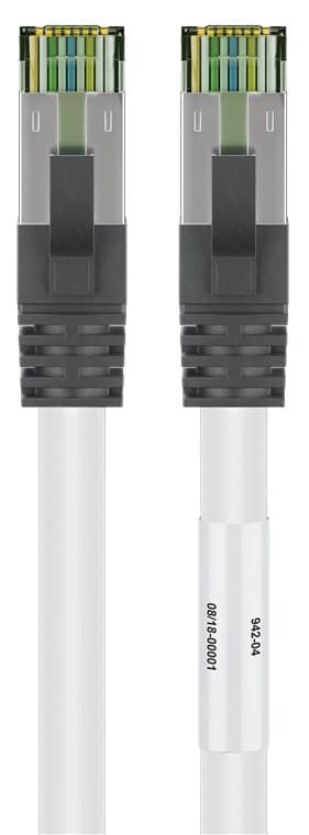 RJ45 (CAT 6A, 500 MHz) patchkabel med CAT 8.1 S/FTP rå kabel, vit