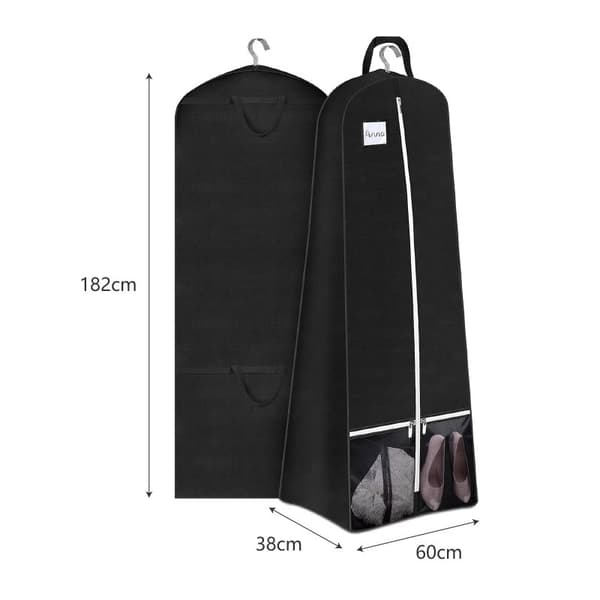 Vikbar Non-Woven Bröllopsklänning Dammskydd - Förvaringsväska för Kläder Black Black