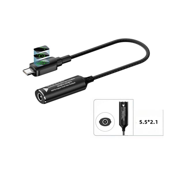 140W DC 5.5x2.1mm - Type-C -sovitin digitaalinäytöllä - Virransyöttömuunnin