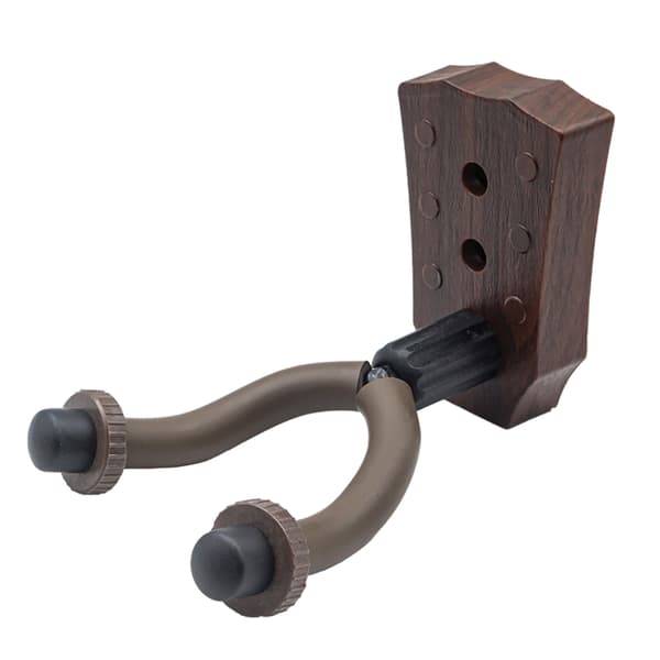 2-pack gitarrväggskrokar kompatibelt med akustiska gitarrer i brunt träutseende med ABS, metall och gummi Model 2