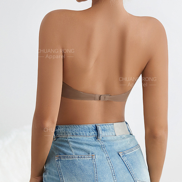 Strapless BH med lim, sömlös trådlös BH för kvinnor kaffe M