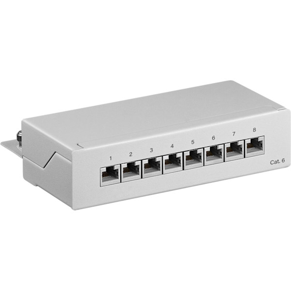 CAT 6 mini-/skrivbordskopplingspanel, 8 portar (1 HE)