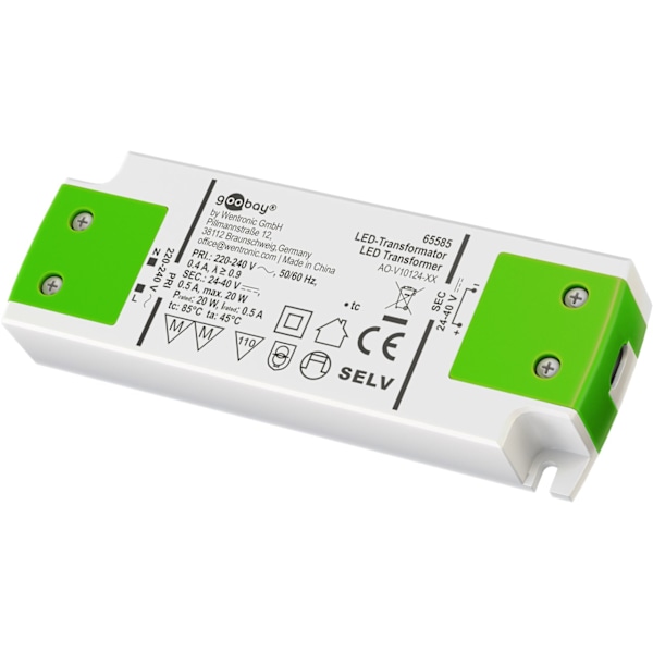 LED-konstantströmtransformator 500 mA, 20 W, superplatt