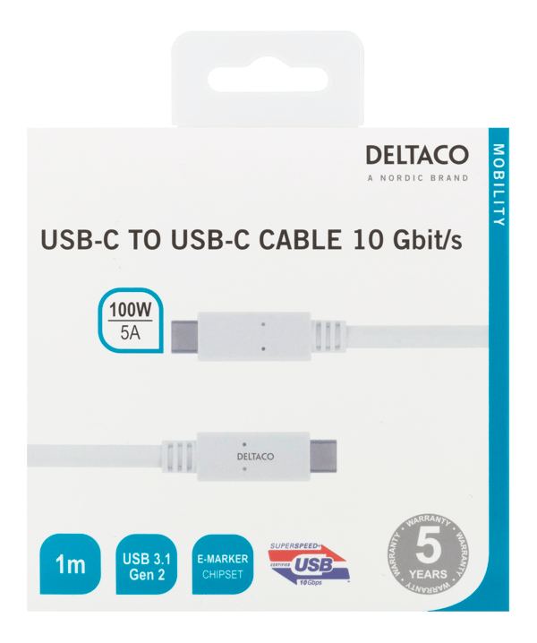 USBC  USBC cable 1m USB 3.1 Gen 2 Emarker chipset white