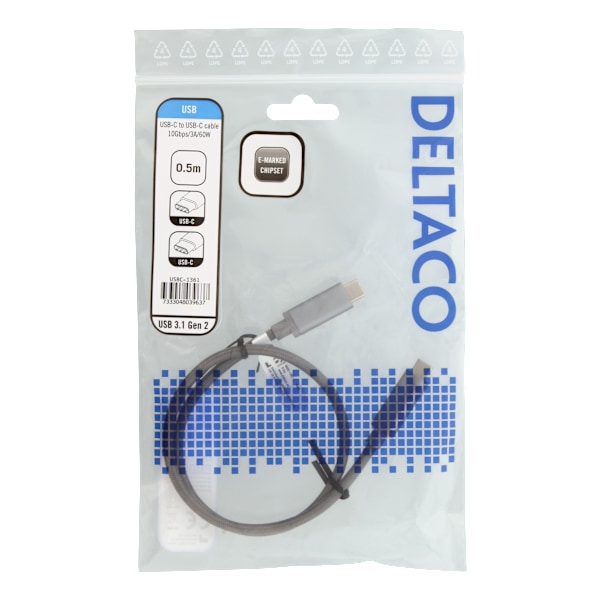 USB-C to USB-C cable, 0.5m, 60W USB PD, 10 Gbps, silver