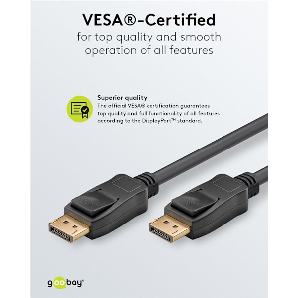 DisplayPort™-kabel 1.4, certifierad, 32,4 Gbit/s