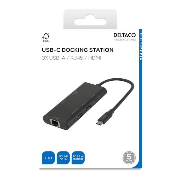 USB-C docking station, single, 1x HDMI, 3x USB-A, RJ45